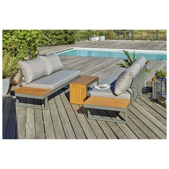 Salon de jardin modulable - Kaki - Bois d'acacia et aluminium - DCB GA
