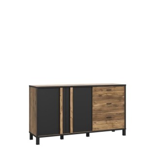 Buffet HAYATO 2 portes - 2 tablettes, 3 tiroirs - 154,5 cm - Décor no