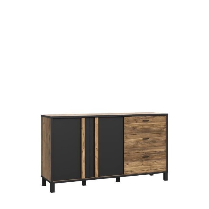 Buffet HAYATO 2 portes - 2 tablettes, 3 tiroirs - 154,5 cm - Décor no