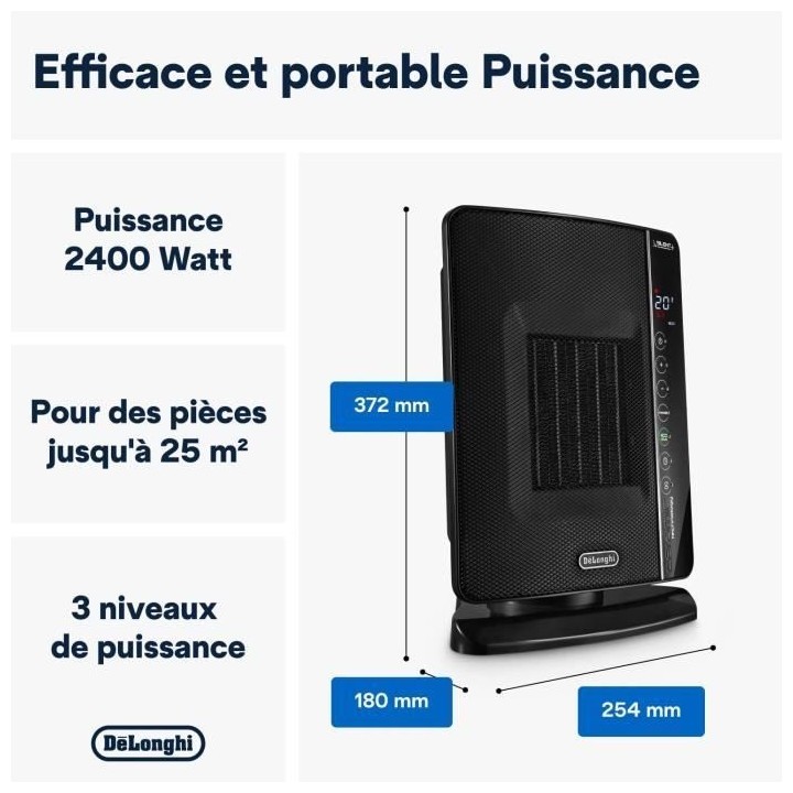 DELONGHI Soufflant céramique - DCH7993ER.BC -2400W - Noir et chrome