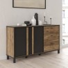 Buffet HAYATO 2 portes - 2 tablettes, 3 tiroirs - 154,5 cm - Décor noir combiné avec de l'épicéa alpin - Poignées en métal