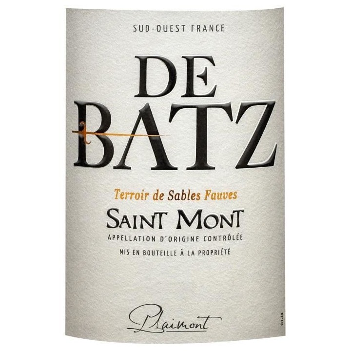 Château Plaimont De Batz 2019 Saint Mont - Vin rouge du Sud-Ouest