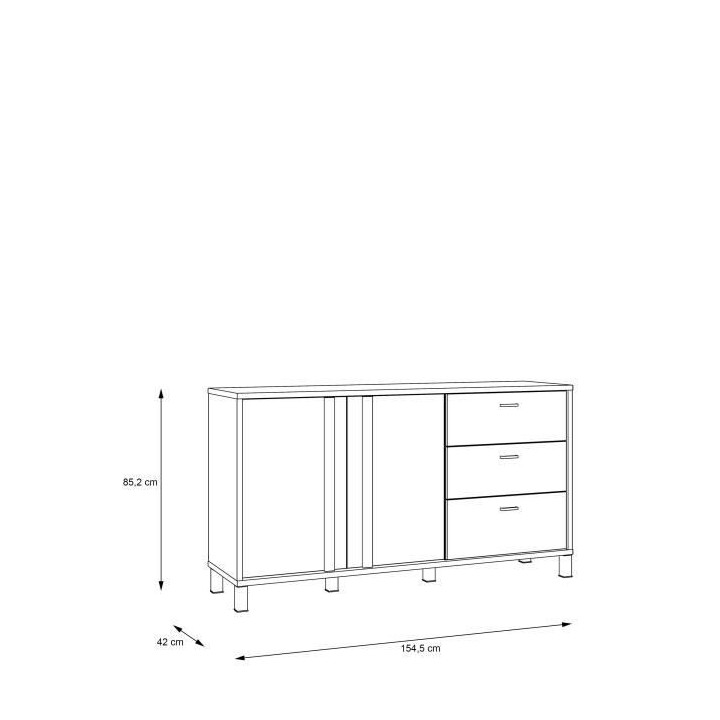 Buffet HAYATO 2 portes - 2 tablettes, 3 tiroirs - 154,5 cm - Décor no