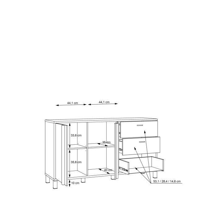 Buffet HAYATO 2 portes - 2 tablettes, 3 tiroirs - 154,5 cm - Décor no