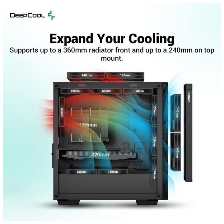 Boitier PC sans alimentation - DEEPCOOL CH370 (Noir) - Mini tour - For