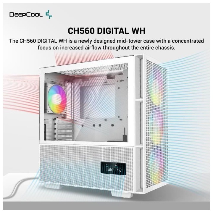 Boitier PC sans alimentation - DEEPCOOL CH560 DIGITAL (Blanc) - Moyen