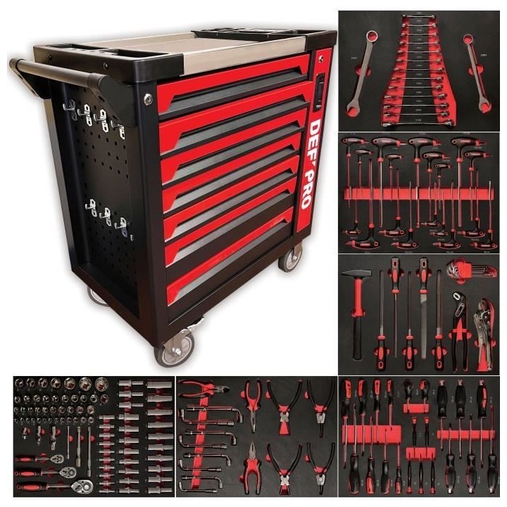 Servante d'atelier - Pleine (166outils) - 7 tiroirs - DEFPRO - Acier -