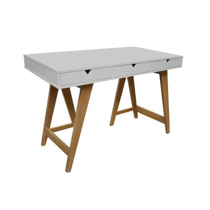 Bureau 3 tiroirs - Décor chene et blanc - L 120 x P 60 x 77 cm - GAUD