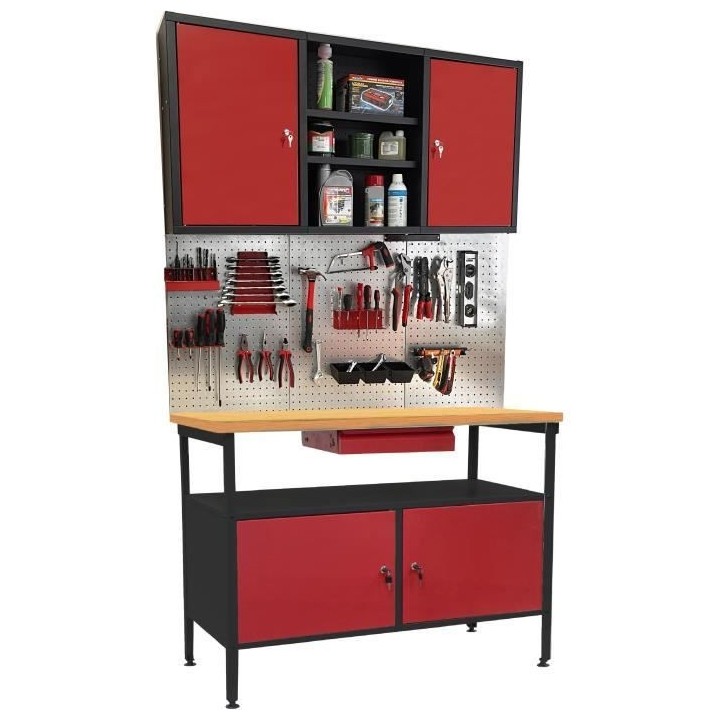 Atelier modulable complet DEFPRO : Etabli + Armoire murale + Panneau