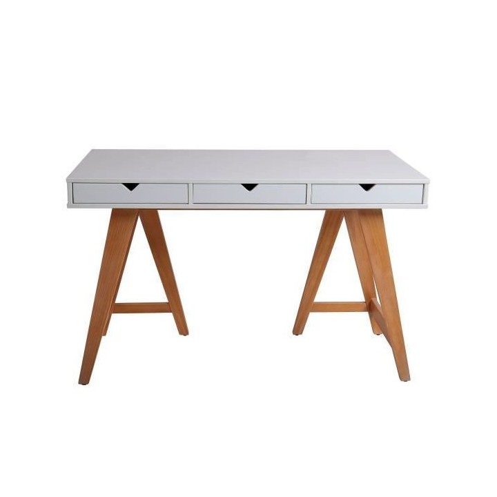 Bureau 3 tiroirs - Décor chene et blanc - L 120 x P 60 x 77 cm - GAUD