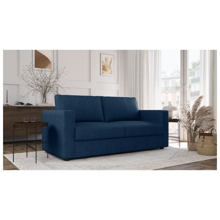 Canapé 3 places - Delta - Tissu Bleu - Convertible semi-express - 190