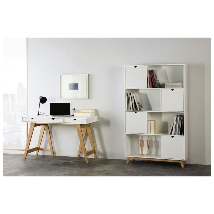 Bureau 3 tiroirs - Décor chene et blanc - L 120 x P 60 x 77 cm - GAUD
