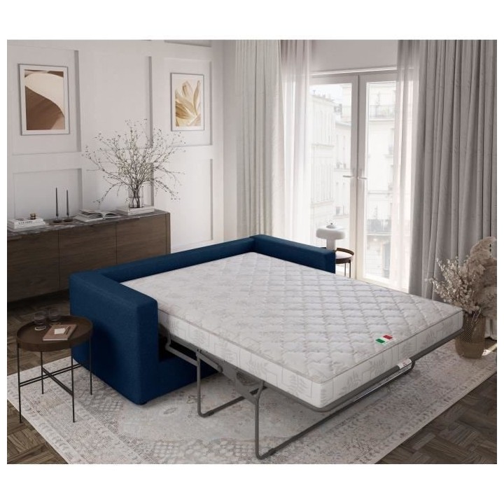 Canapé 3 places - Delta - Tissu Bleu - Convertible semi-express - 190