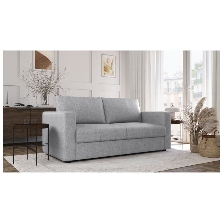Canapé 3 places - Delta - Tissu Malmo 83 Gris Clair - Convertible sem