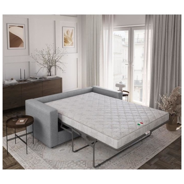 Canapé 3 places - Delta - Tissu Malmo 83 Gris Clair - Convertible sem