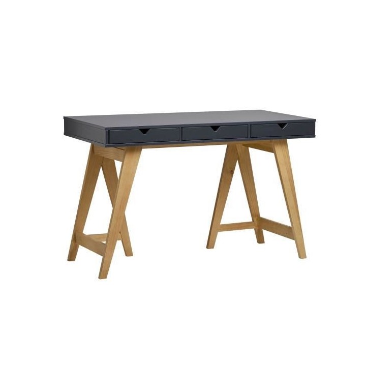 Bureau 3 tiroirs - Décor chene et gris anthracite - L 120 x P 60 x 77