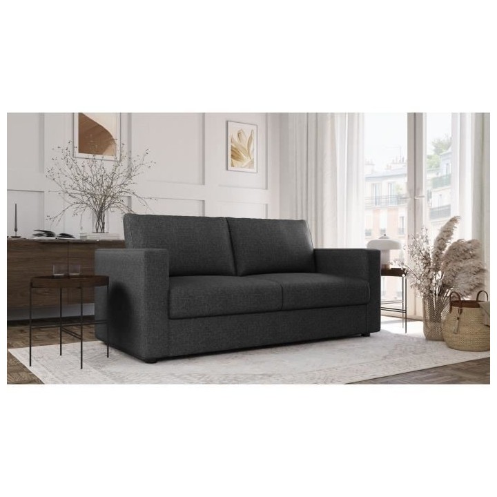 Canapé 3 places - Delta - Tissu Anthracite - Convertible semi-express
