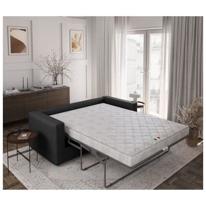 Canapé 3 places - Delta - Tissu Anthracite - Convertible semi-express