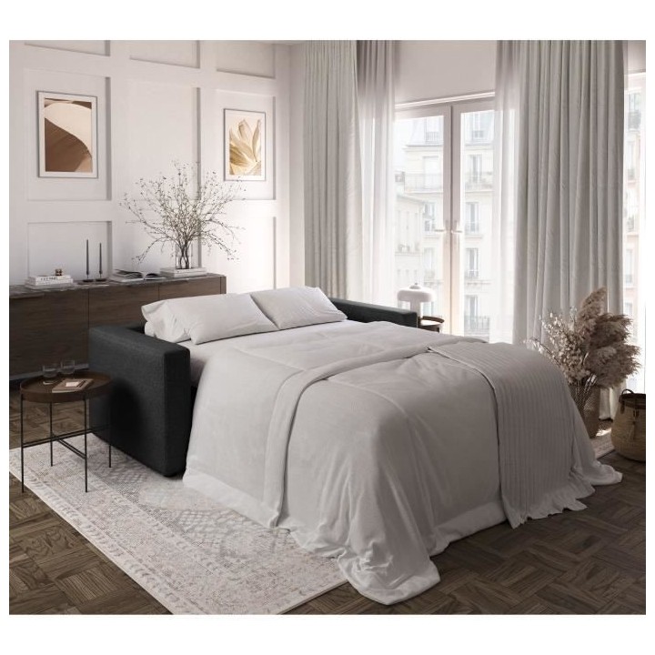 Canapé 3 places - Delta - Tissu Anthracite - Convertible semi-express