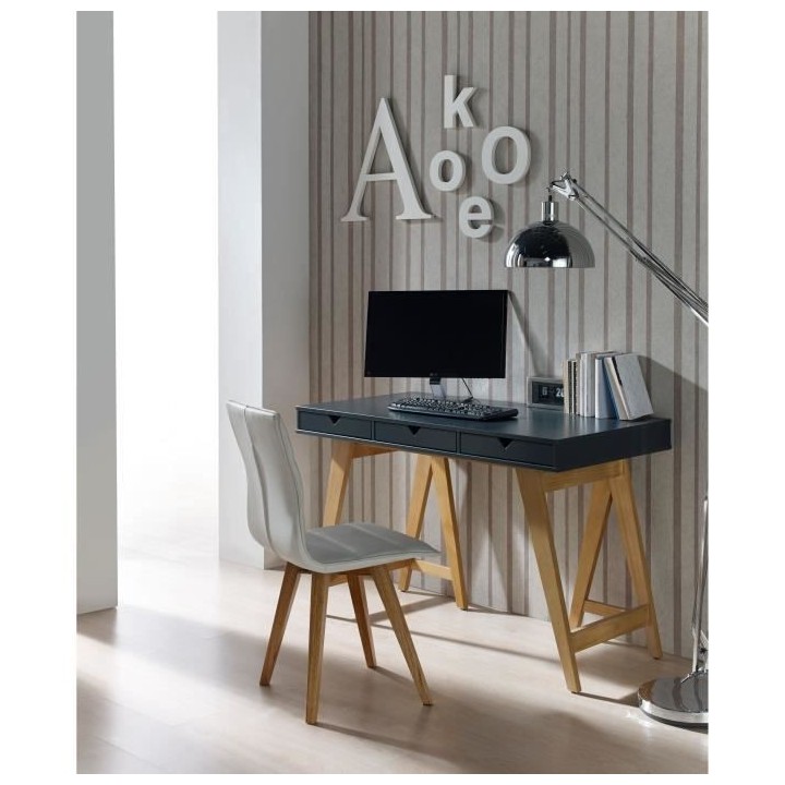 Bureau 3 tiroirs - Décor chene et gris anthracite - L 120 x P 60 x 77