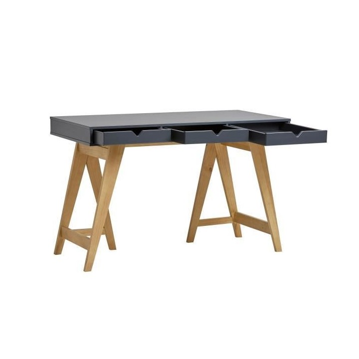 Bureau 3 tiroirs - Décor chene et gris anthracite - L 120 x P 60 x 77