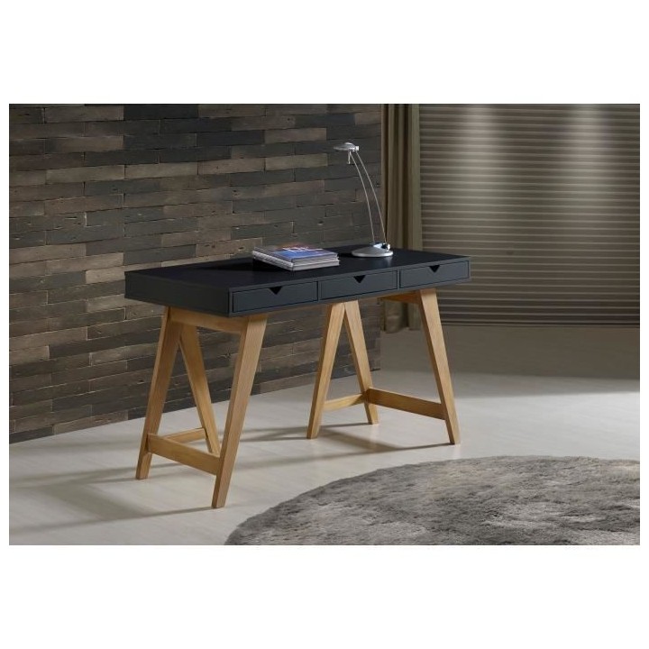 Bureau 3 tiroirs - Décor chene et gris anthracite - L 120 x P 60 x 77