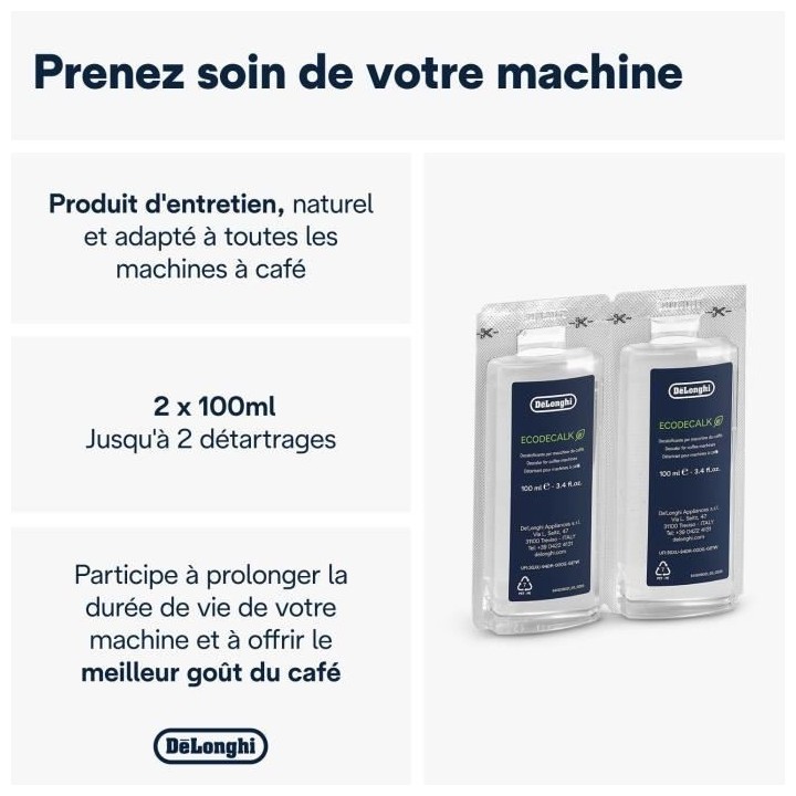 DELONGHI DLS C200 Détartrant EcoDecalk Mini 2x100ml pour toutes les m