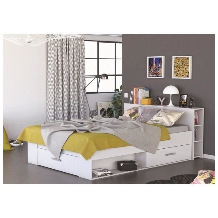 DEMEYERE Lit adulte contemporain blanc perle + tete de lit - l 160 x L
