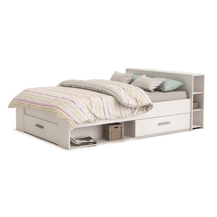 DEMEYERE Lit adulte contemporain blanc perle + tete de lit - l 160 x L