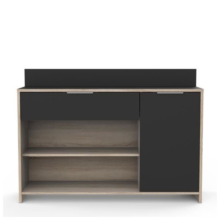 Buffet de cuisine - Décor chene brut et noir - Contemporain - 1 porte