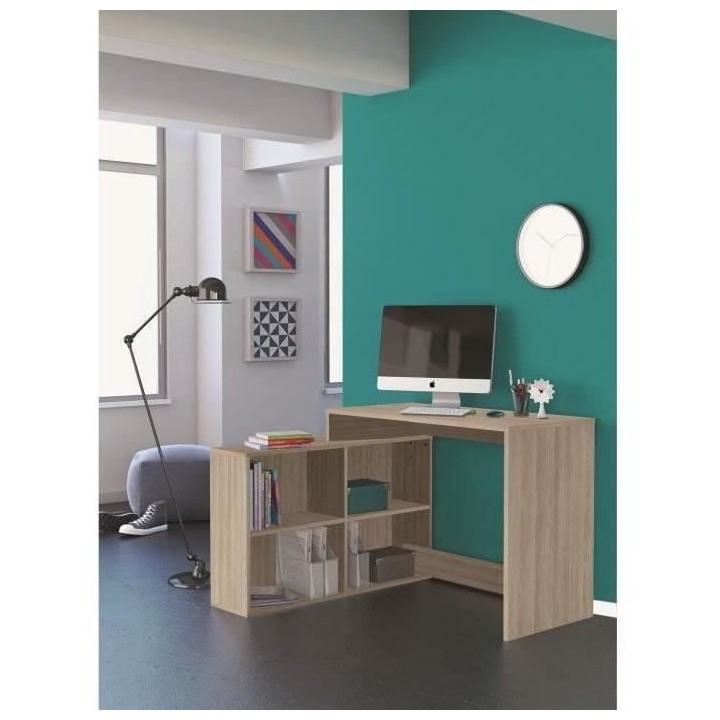 DEMEYERE Bureau d'angle contemporain décor chene Shannon - L 112 cm -