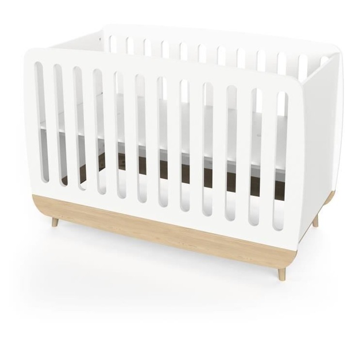 Ensemble lit bébé 60 x 120, commode 2 tiroirs + 3 niches et 1 plan a