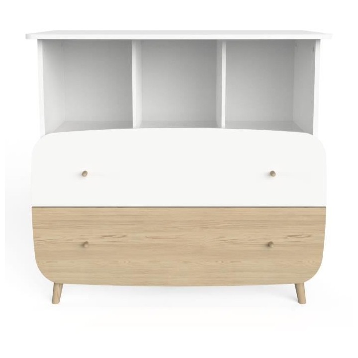 Ensemble lit bébé 60 x 120, commode 2 tiroirs + 3 niches et 1 plan a