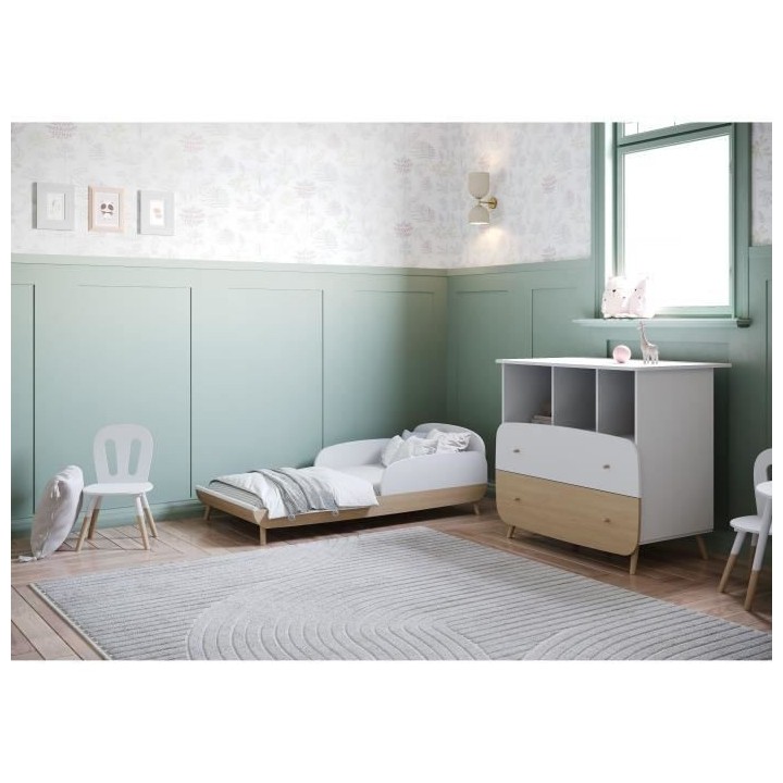 Ens. lit bébé 70 x 140 Kit évolutif, commode 2 tiroirs, 3 niches et