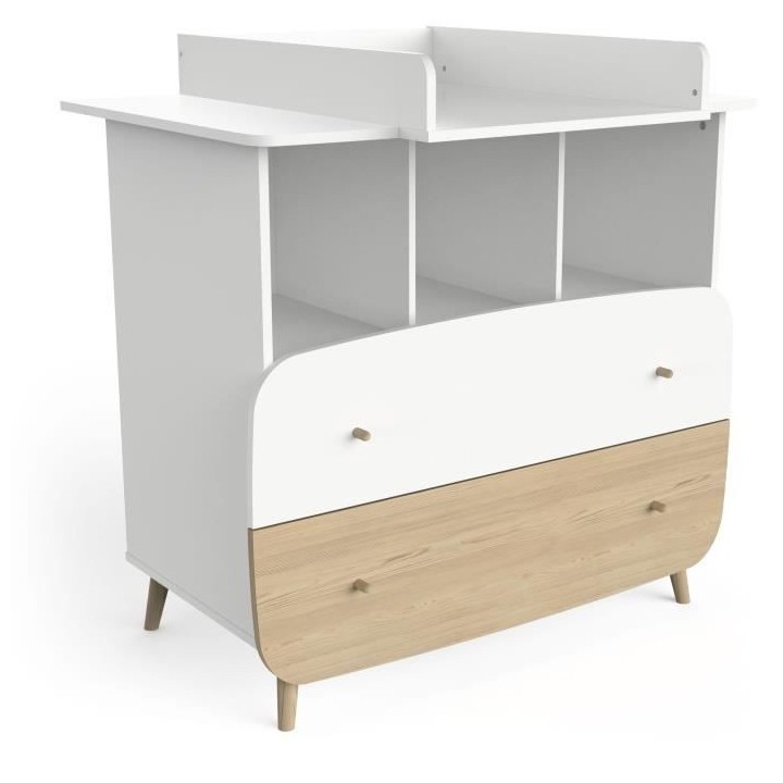 Ens. lit bébé 70 x 140 Kit évolutif, commode 2 tiroirs, 3 niches et