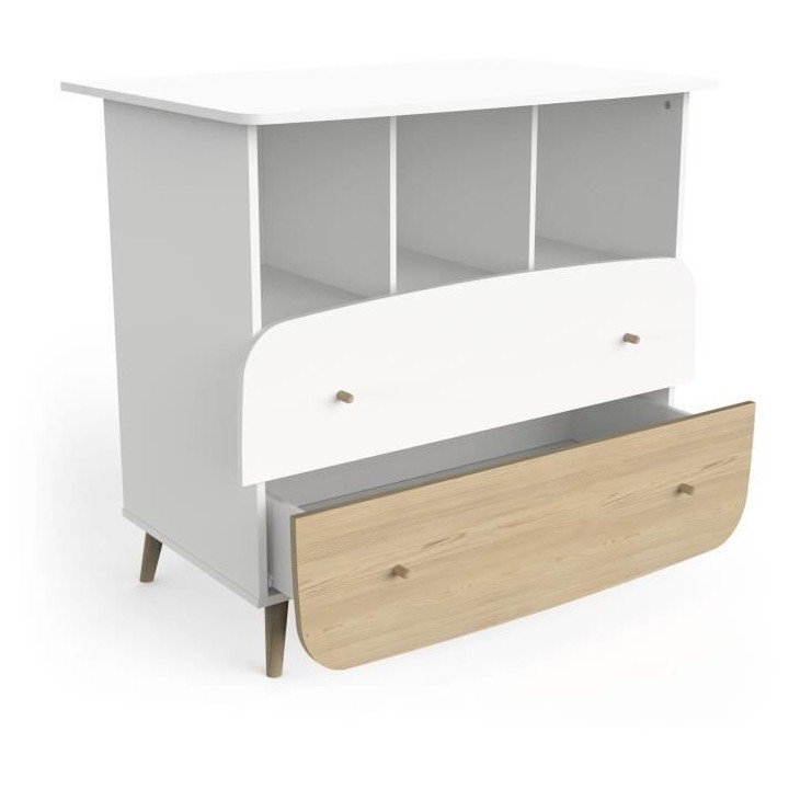 Ens. lit bébé 70 x 140 Kit évolutif, commode 2 tiroirs, 3 niches et