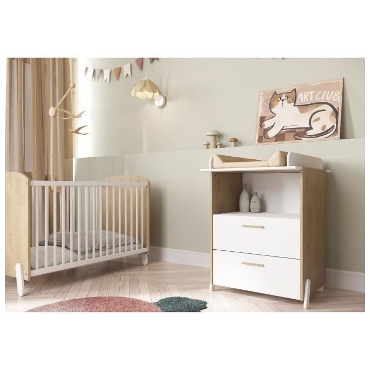 Ensemble duo 60 comprenant 1 lit a barreaux 60 x 120 cm & 1 commode a