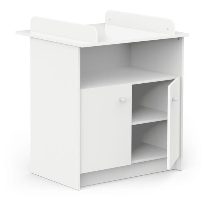 Commode a langer 2 portes, 1 niche - HELICIA - Blanc mat - 79,6 x 70 x