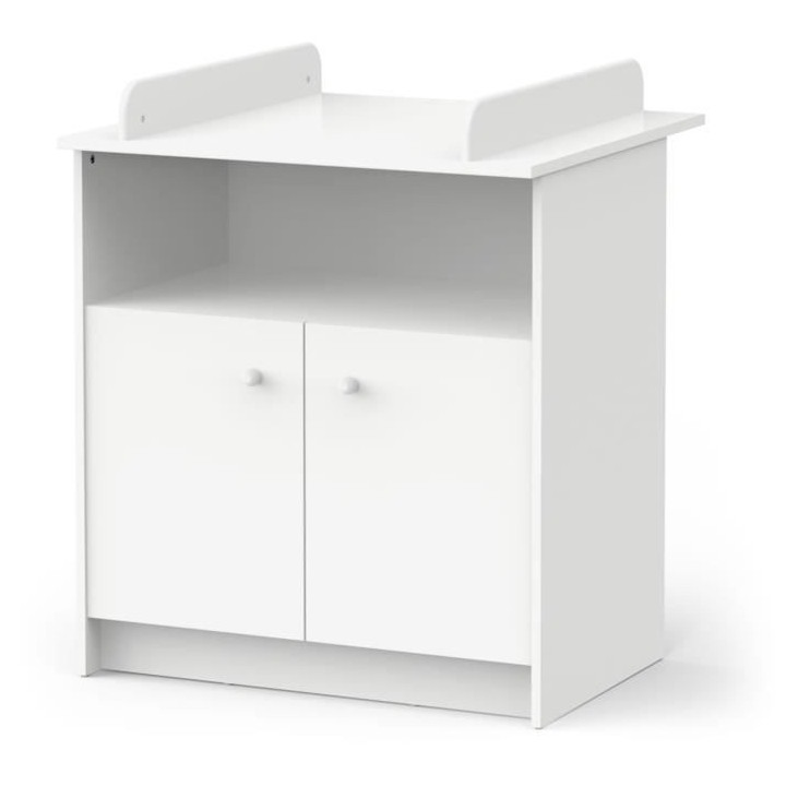 Commode a langer 2 portes, 1 niche - HELICIA - Blanc mat - 79,6 x 70 x
