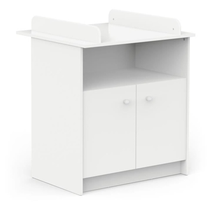 Commode a langer 2 portes, 1 niche - HELICIA - Blanc mat - 79,6 x 70 x