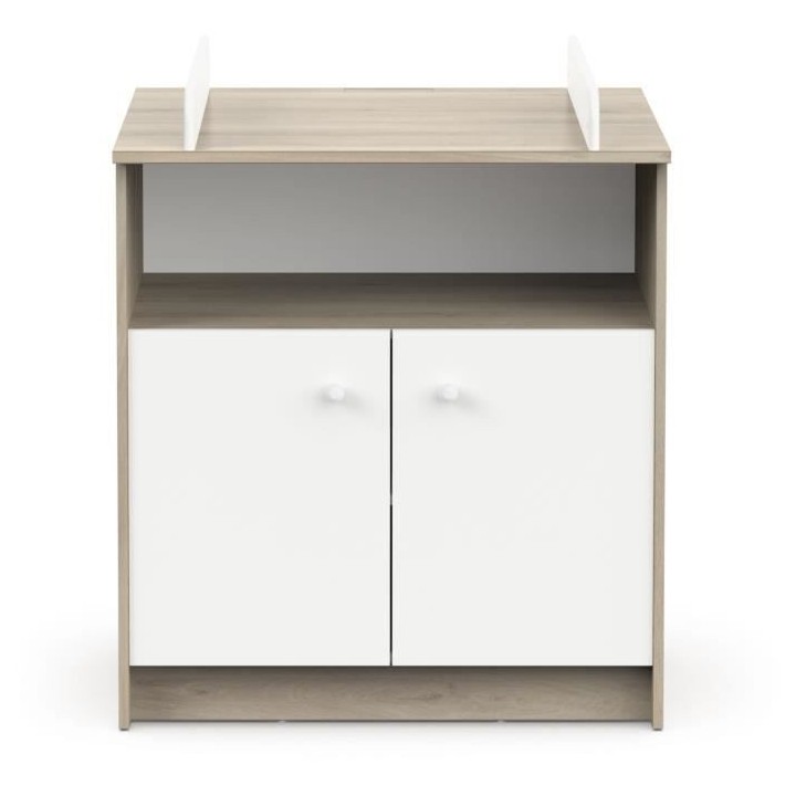 Commode a langer 2 portes, 1 niche - HELICIA - Blanc mat & Chene kronb