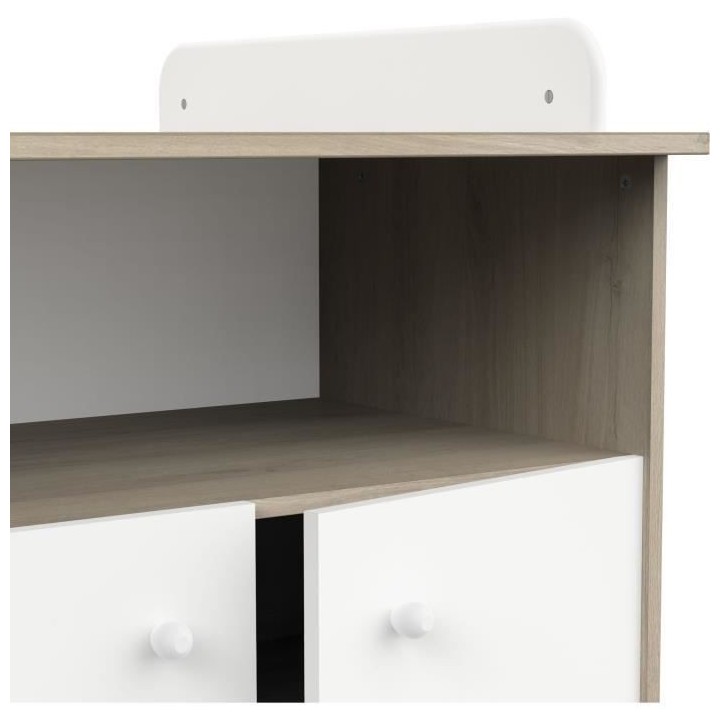 Commode a langer 2 portes, 1 niche - HELICIA - Blanc mat & Chene kronb