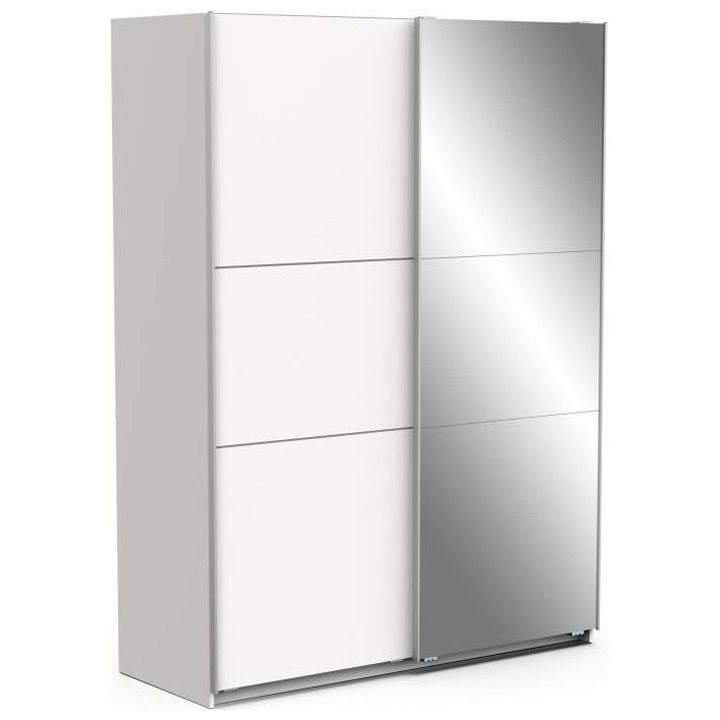 Armoire GHOST - Décor blanc mat - 2 Portes coulissantes + miroir - L.