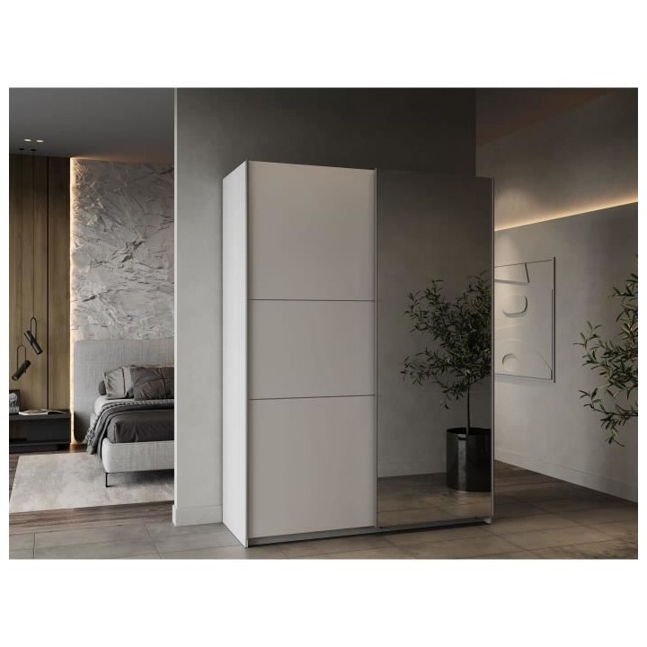 Armoire GHOST - Décor blanc mat - 2 Portes coulissantes + miroir - L.