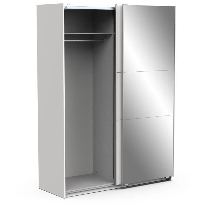 Armoire GHOST - Décor blanc mat - 2 Portes coulissantes + miroir - L.