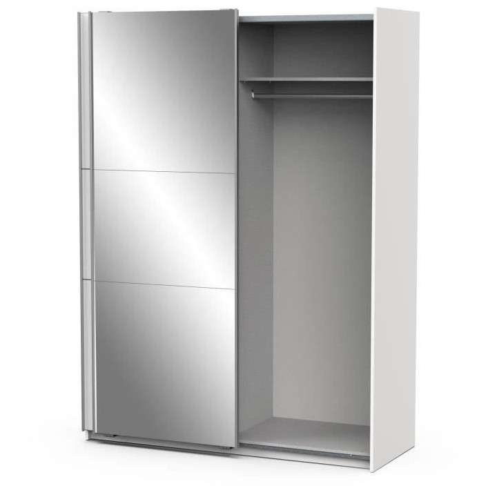 Armoire GHOST - Décor blanc mat - 2 Portes coulissantes + miroir - L.