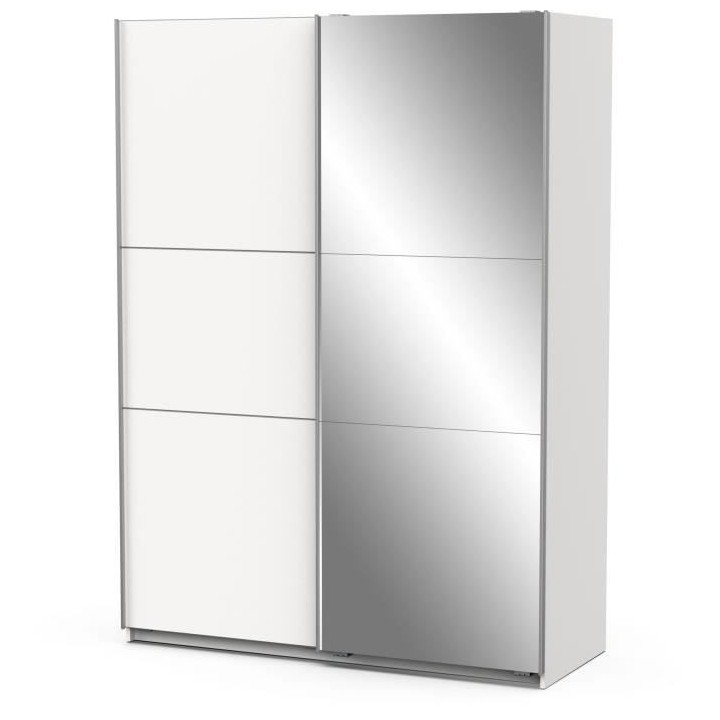 Armoire GHOST - Décor blanc mat - 2 Portes coulissantes + miroir - L.