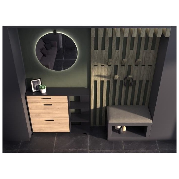 DEMEYERE Meuble a chaussures COBBLER - 12 Paires - Décor Chene - 2 Ab