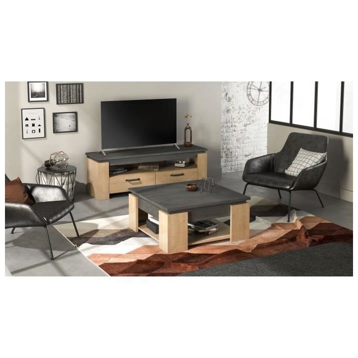 Meuble TV AUSTIN - Taille écran max 55' (140 cm) - Décor chene Hamil