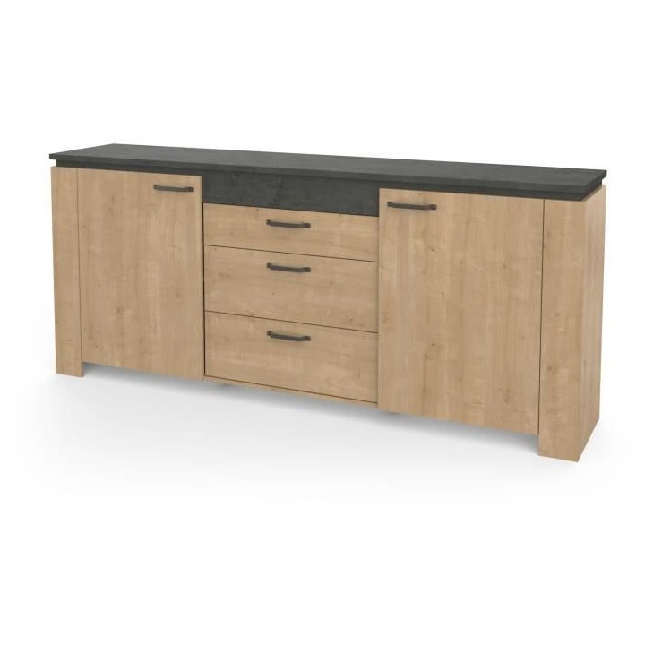 Enfilade AUSTIN - 2 portes + 3 tiroirs - Décor chene Hamilton et Side